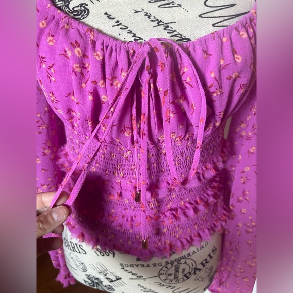 Free People Lolita Smocked Top Floral PINK - SIZE XS - Picture 9 of 9